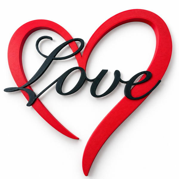 Love Herz Wanddeko – 3D gedrucktes Herz mit Schriftzug in Rot & Schwarz