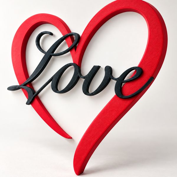 Love Herz Wanddeko – 3D gedrucktes Herz mit Schriftzug in Rot & Schwarz