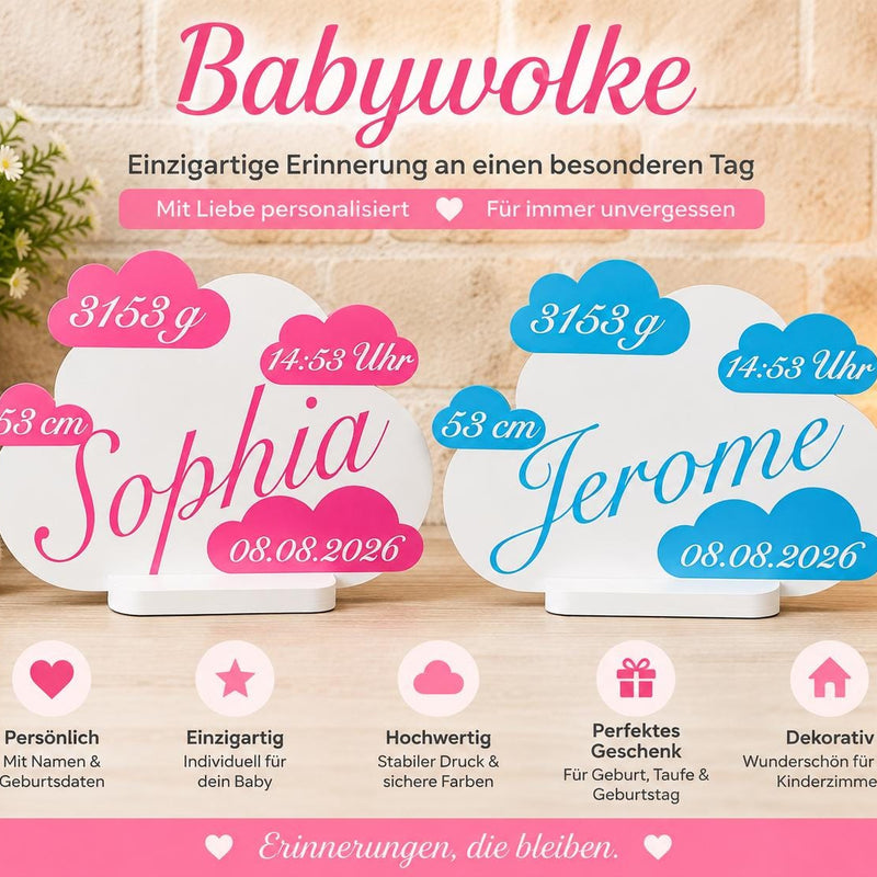 Personalisierte Babywolke mit Geburtsdaten & Name