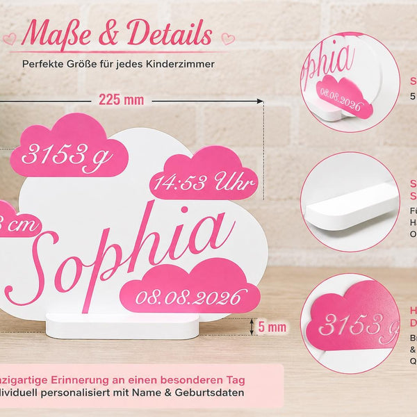 Personalisierte Babywolke mit Geburtsdaten & Name